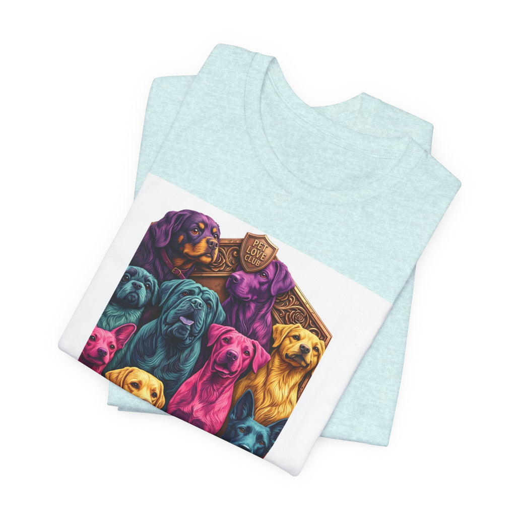 Dog Pack Graphic Tee — "Pet Adventure Group" Colorful Puppy Crewneck