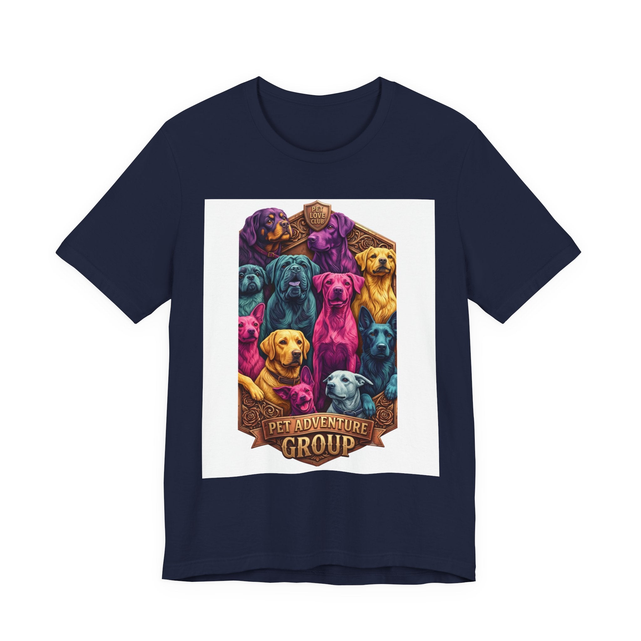 Dog Pack Graphic Tee — "Pet Adventure Group" Colorful Puppy Crewneck