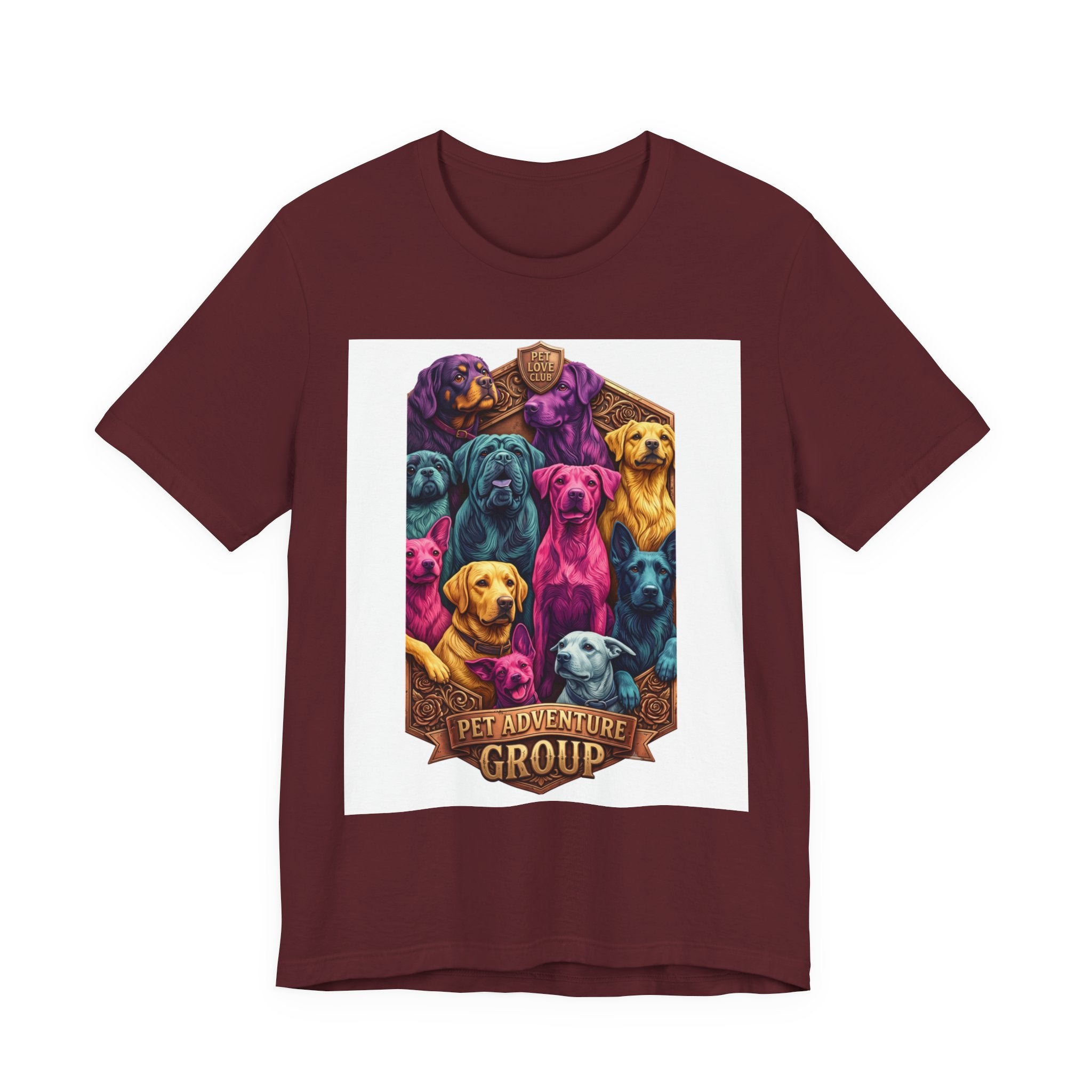 Dog Pack Graphic Tee — "Pet Adventure Group" Colorful Puppy Crewneck