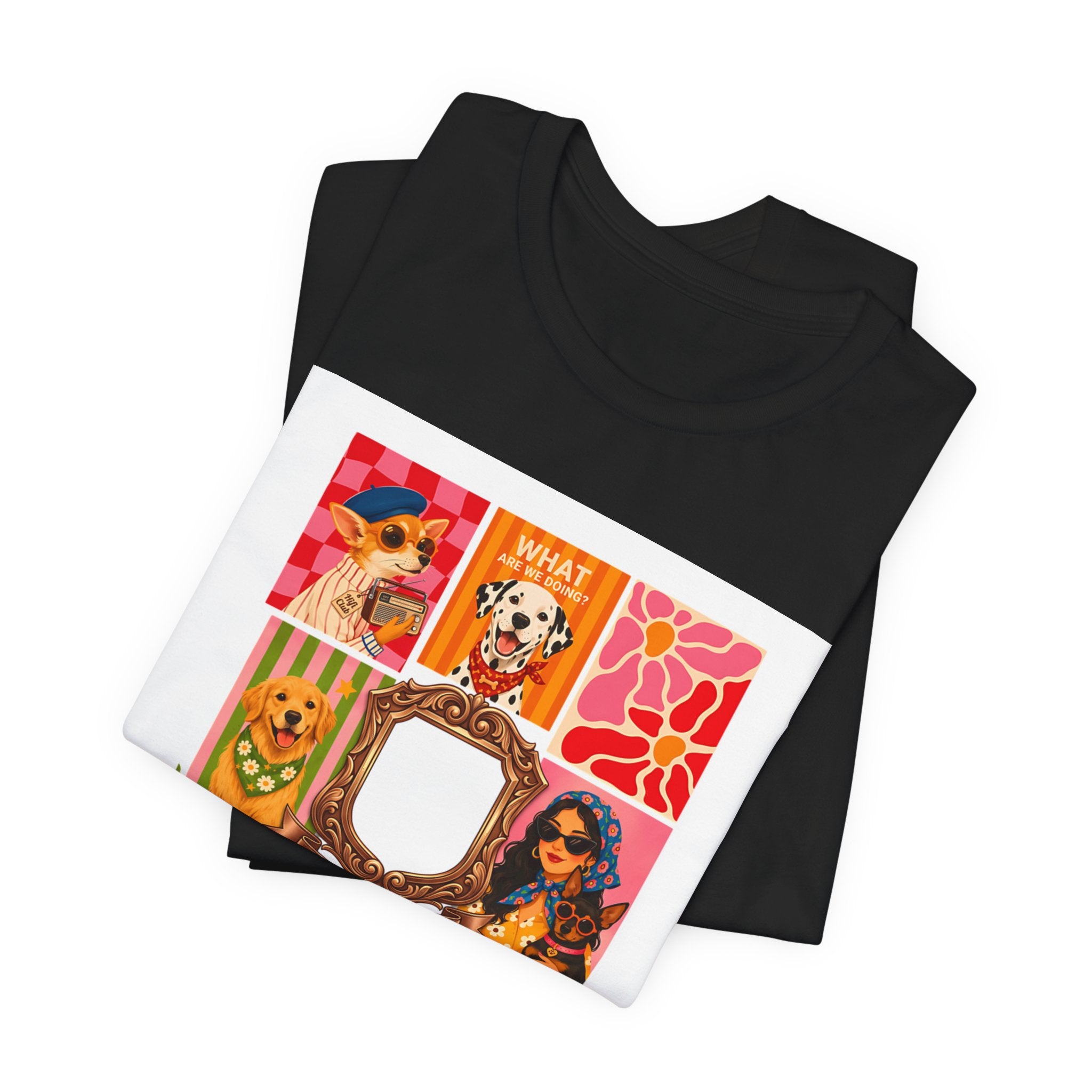 Dog Lover Collage T-Shirt — Colorful Retro Canine Portraits (Customize Photo)