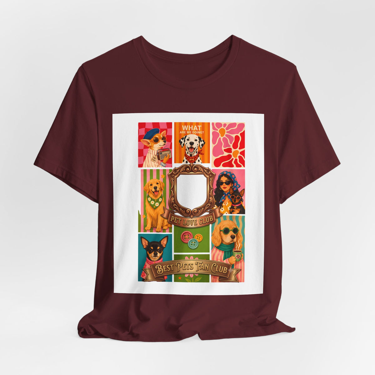 Dog Lover Collage T-Shirt — Colorful Retro Canine Portraits (Customize Photo)