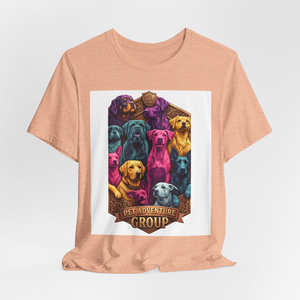 Dog Pack Graphic Tee — "Pet Adventure Group" Colorful Puppy Crewneck