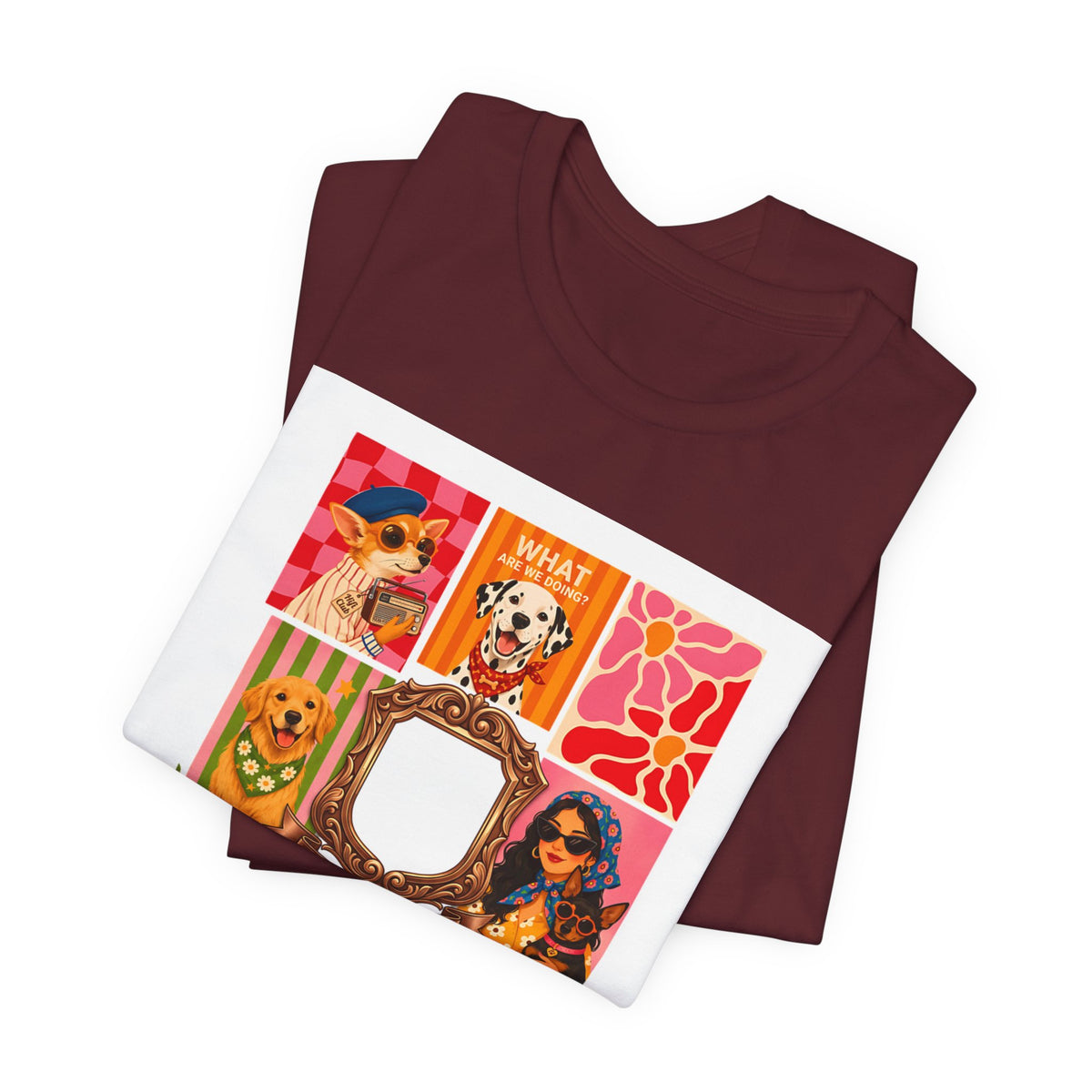 Dog Lover Collage T-Shirt — Colorful Retro Canine Portraits (Customize Photo)