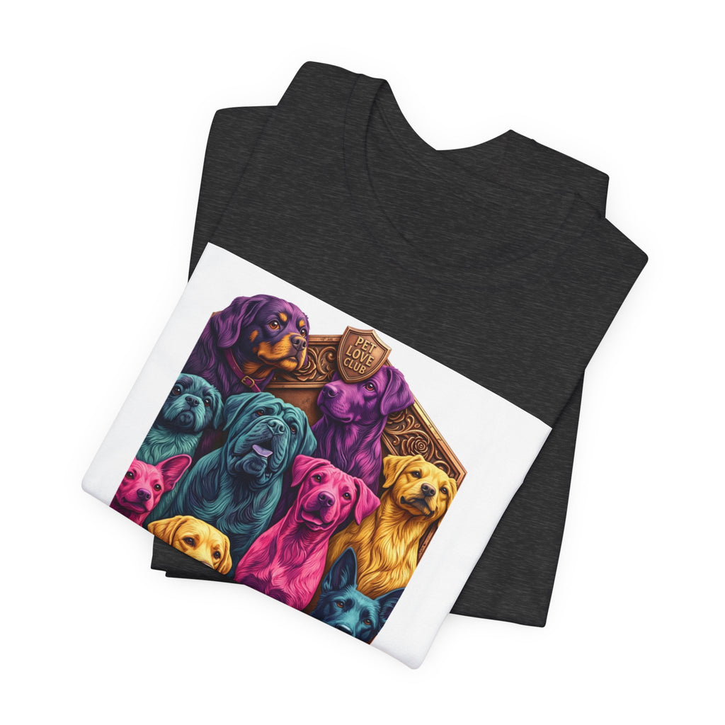 Dog Pack Graphic Tee — "Pet Adventure Group" Colorful Puppy Crewneck