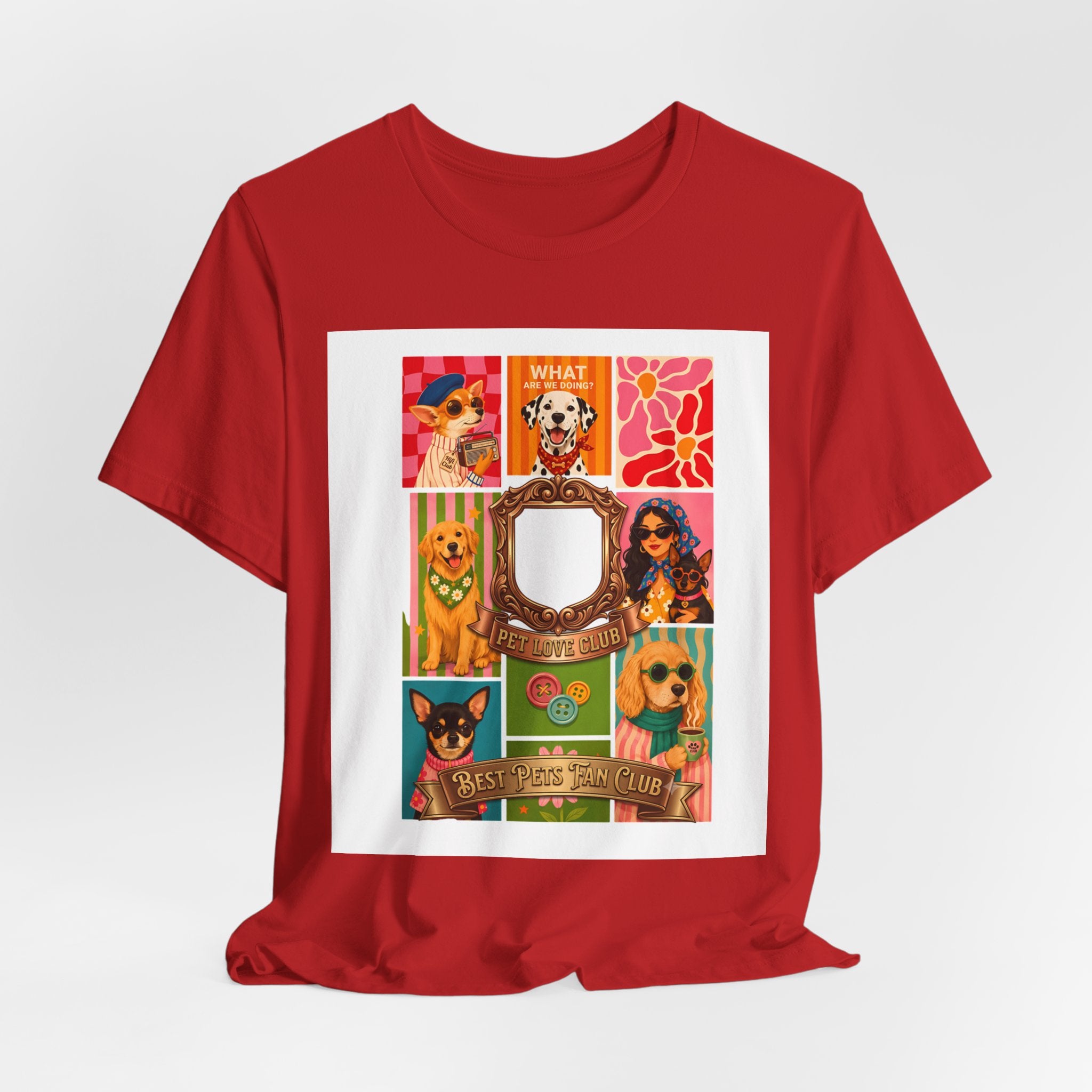 Dog Lover Collage T-Shirt — Colorful Retro Canine Portraits (Customize Photo)