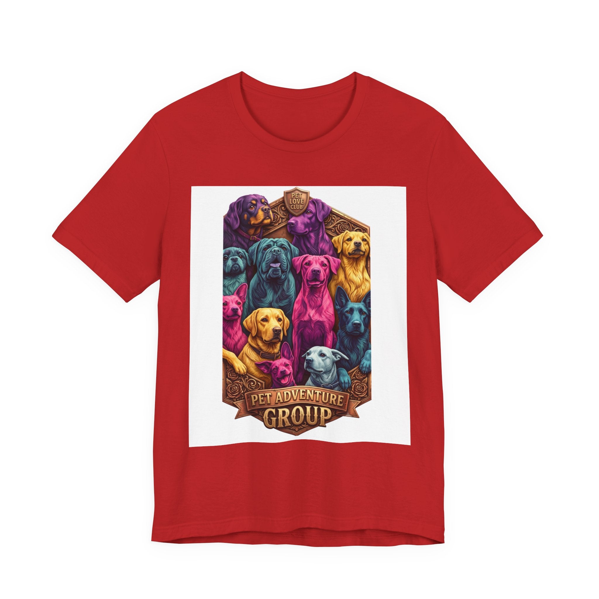 Dog Pack Graphic Tee — "Pet Adventure Group" Colorful Puppy Crewneck