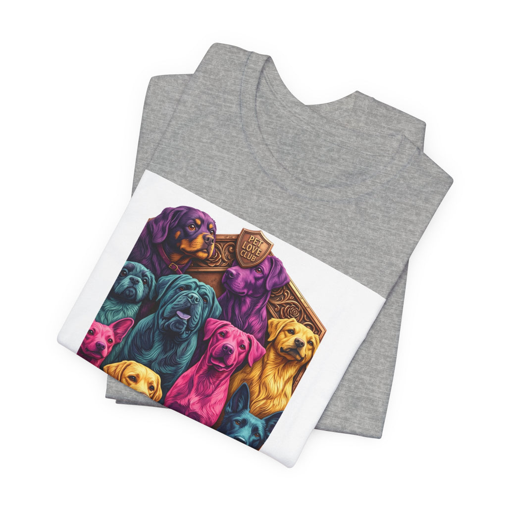Dog Pack Graphic Tee — "Pet Adventure Group" Colorful Puppy Crewneck