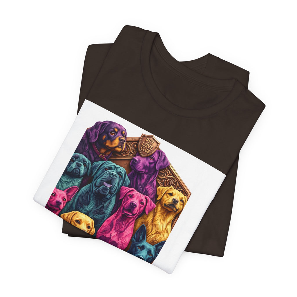 Dog Pack Graphic Tee — "Pet Adventure Group" Colorful Puppy Crewneck