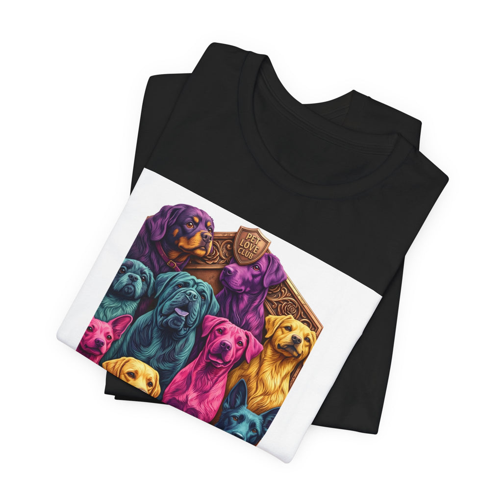 Dog Pack Graphic Tee — "Pet Adventure Group" Colorful Puppy Crewneck