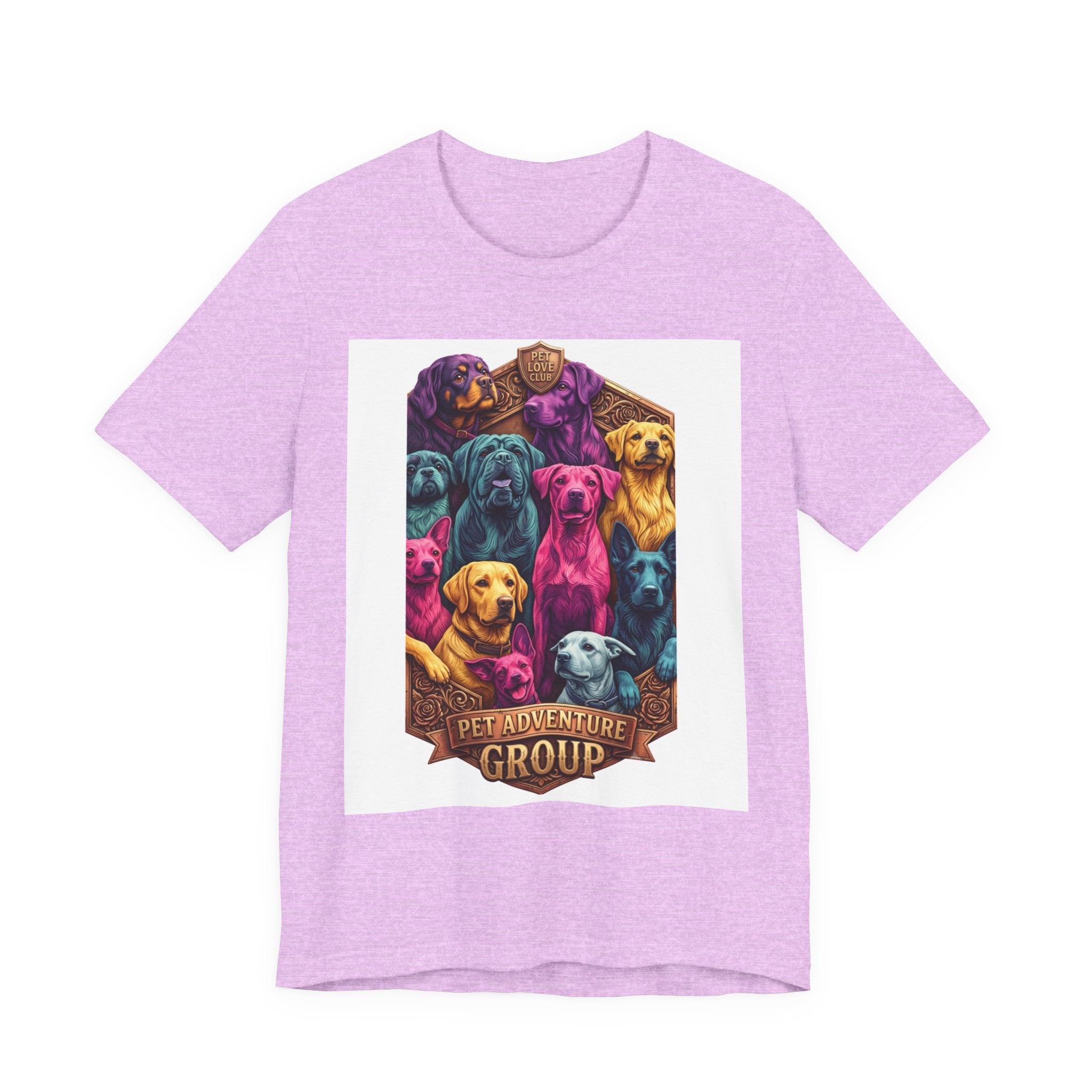 Dog Pack Graphic Tee — "Pet Adventure Group" Colorful Puppy Crewneck