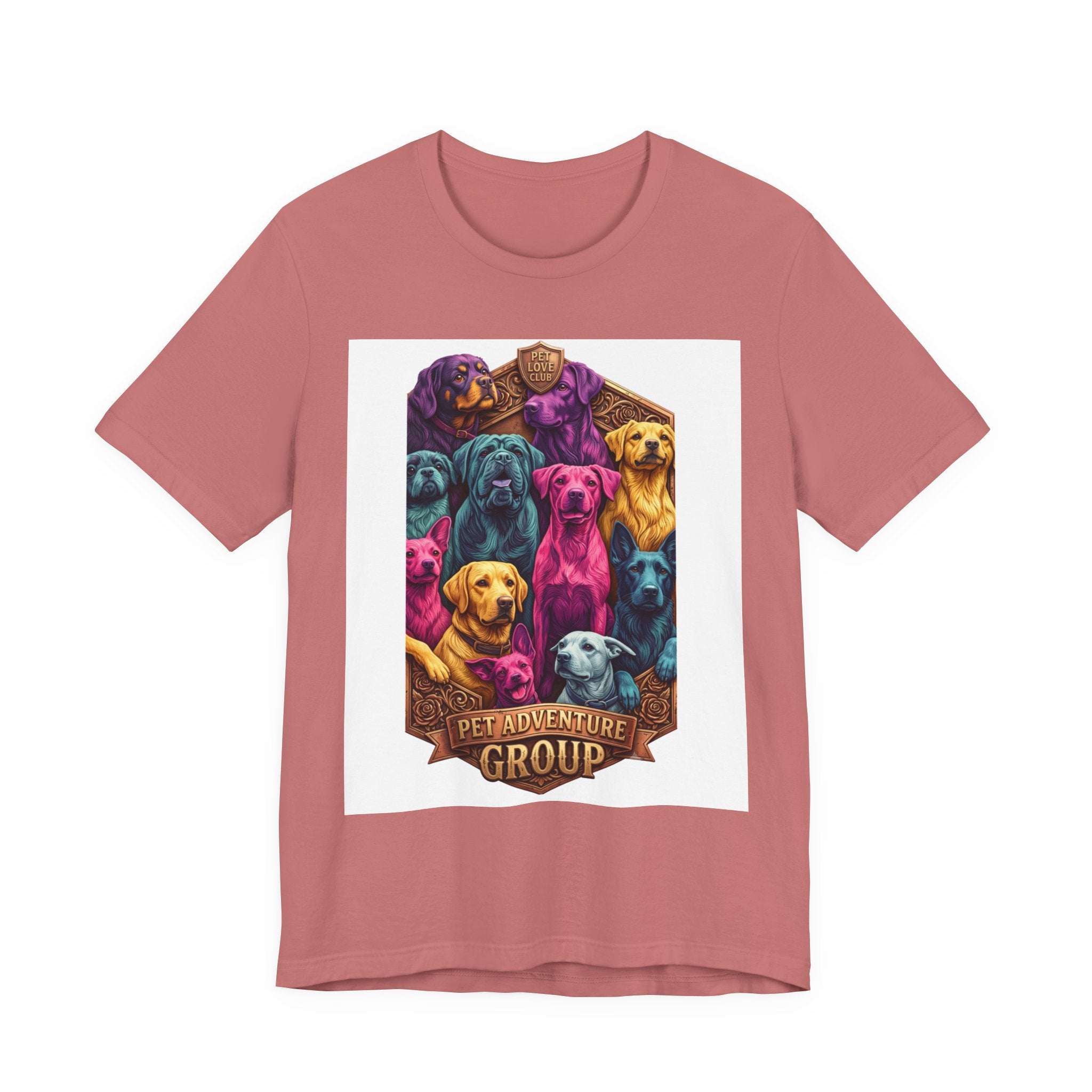 Dog Pack Graphic Tee — "Pet Adventure Group" Colorful Puppy Crewneck