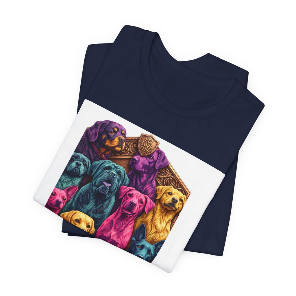 Dog Pack Graphic Tee — "Pet Adventure Group" Colorful Puppy Crewneck