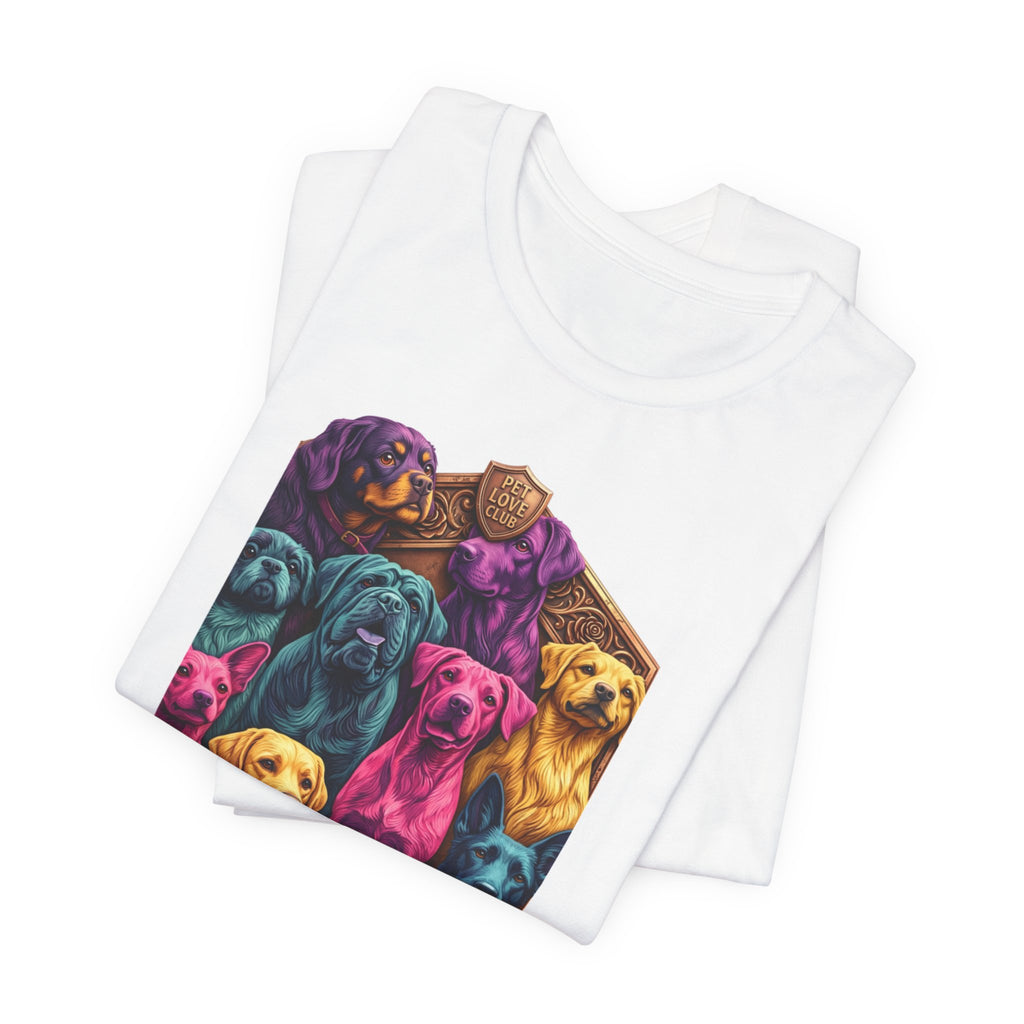 Dog Pack Graphic Tee — "Pet Adventure Group" Colorful Puppy Crewneck