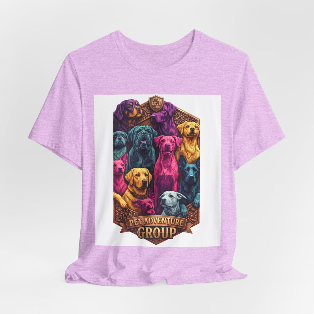 Dog Pack Graphic Tee — "Pet Adventure Group" Colorful Puppy Crewneck