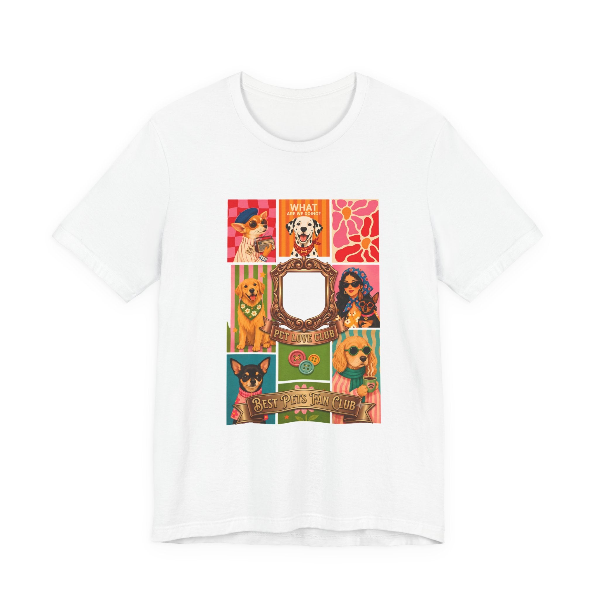 Dog Lover Collage T-Shirt — Colorful Retro Canine Portraits (Customize Photo)