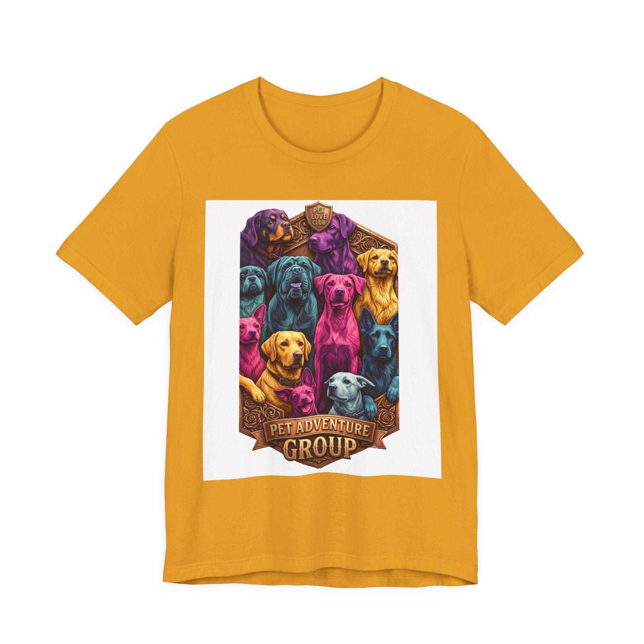 Dog Pack Graphic Tee — "Pet Adventure Group" Colorful Puppy Crewneck