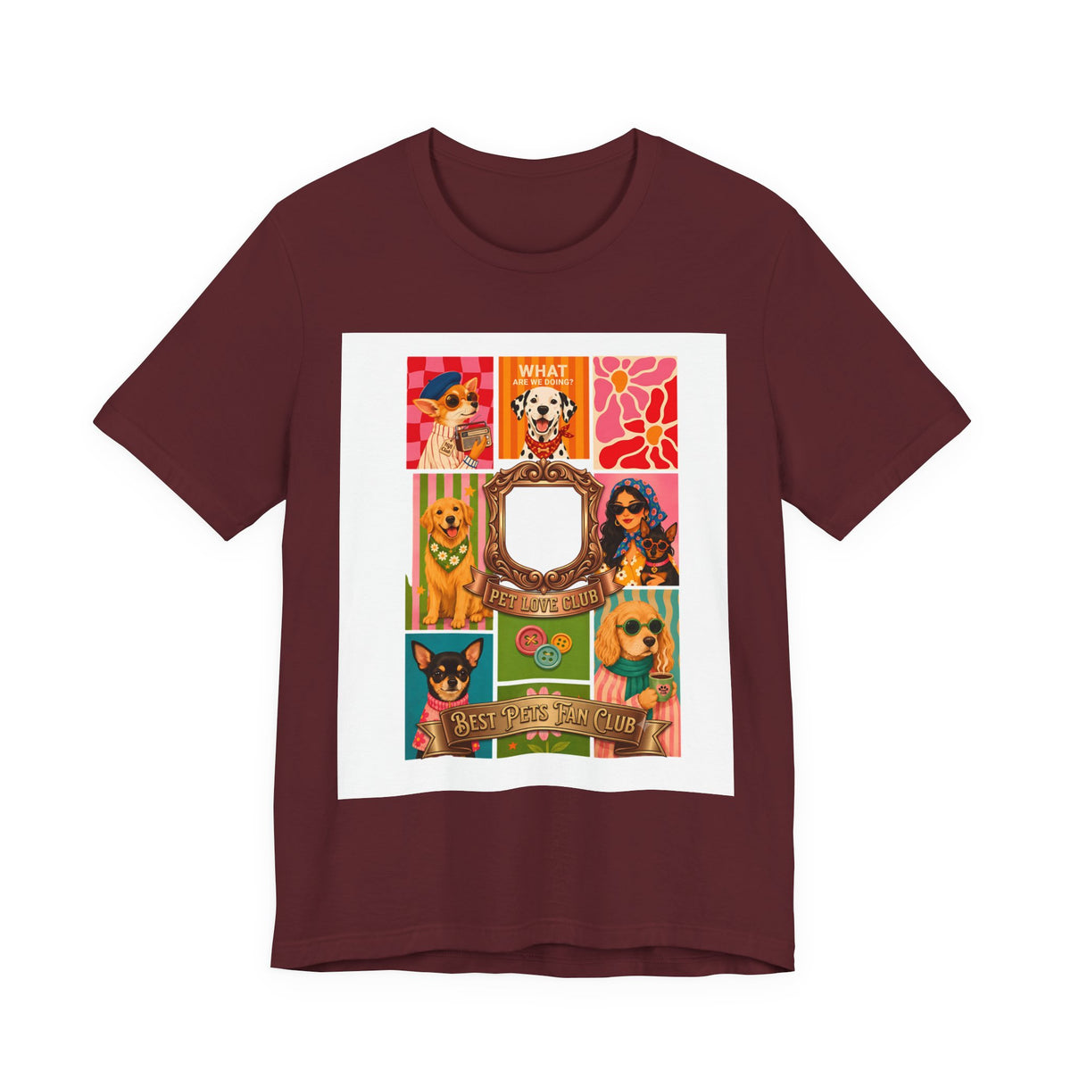 Dog Lover Collage T-Shirt — Colorful Retro Canine Portraits (Customize Photo)
