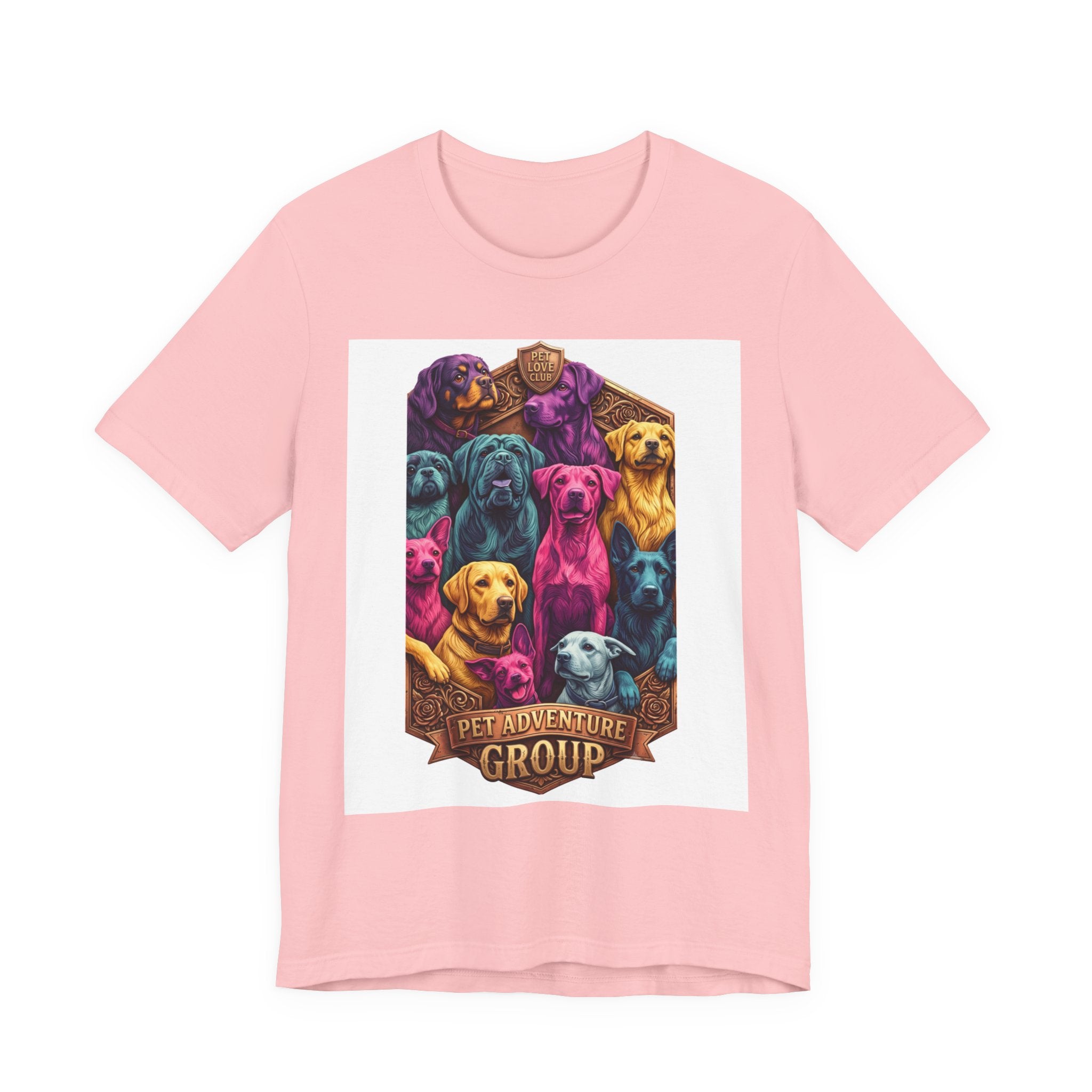 Dog Pack Graphic Tee — "Pet Adventure Group" Colorful Puppy Crewneck