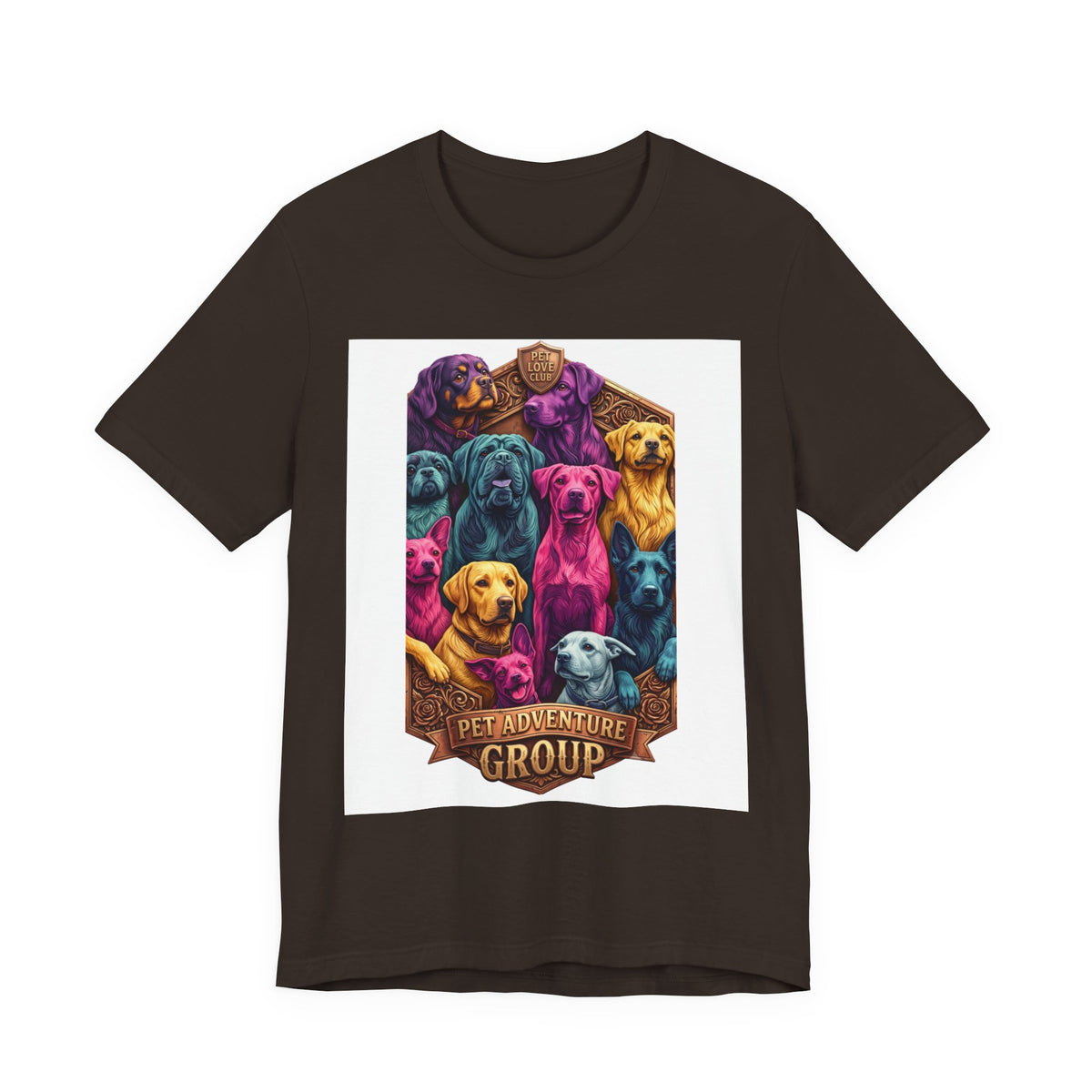 Dog Pack Graphic Tee — "Pet Adventure Group" Colorful Puppy Crewneck