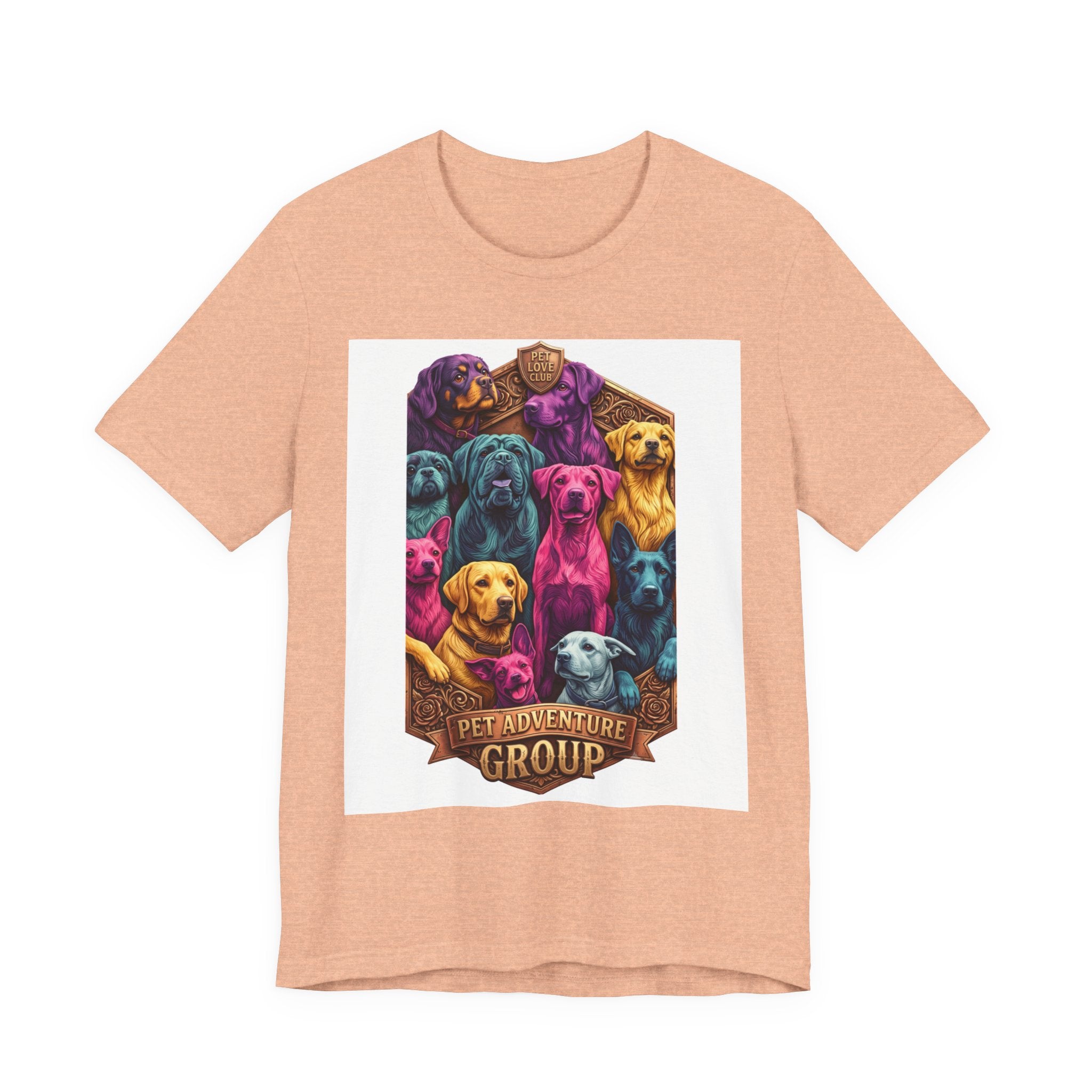Dog Pack Graphic Tee — "Pet Adventure Group" Colorful Puppy Crewneck